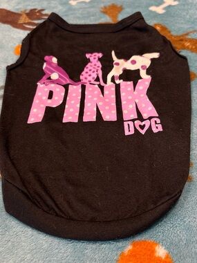 Black Dog Tank with Pink Polka-Dot 'PINK' Graphic